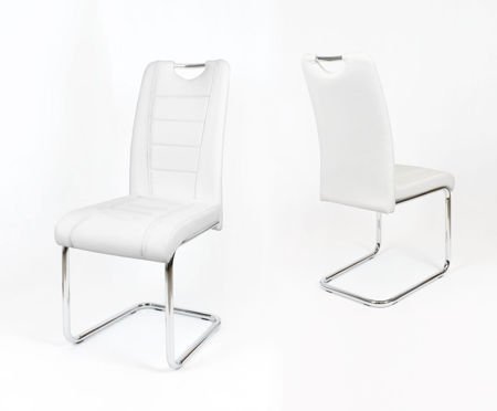 SK DESIGN KS034 WHITE SYNTHETIC LETHER CHAIR WITH CHROME RACK