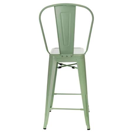 Paris Back green bar stool inspired by Tolix