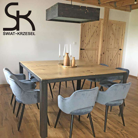 Grau-blau gepolsterter Stuhl STAR BL-06 Material mit einem Eichenbein