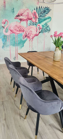 Oliv gepolsterter Stuhl STAR BL-75 Material mit einem Eichenbein
