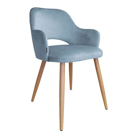 Niebieskoszare tapicerowane krzesło STAR materiał BL-06 z dębową nogą