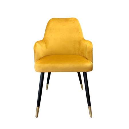 Żółte tapicerowane krzesło PEGAZ materiał MG-15 ze złotą nóżką